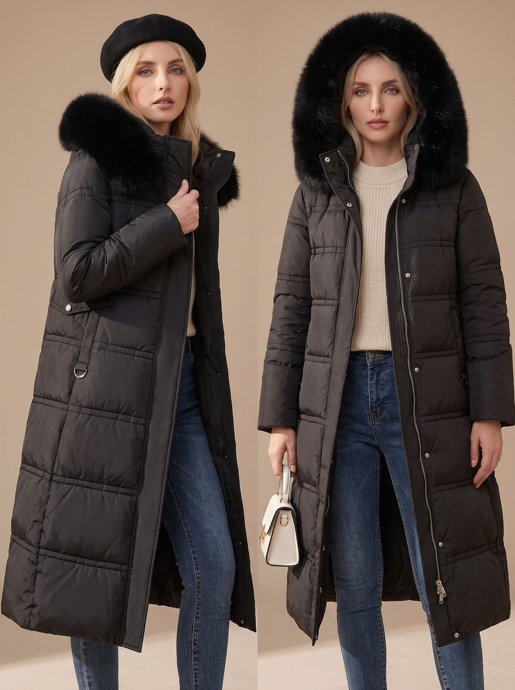 Women's Longline Water-Resistant Puffer Parka with Plush Hood
