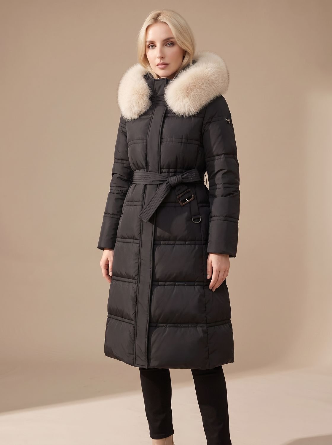 Women's Longline Water-Resistant Puffer Parka with Plush Hood