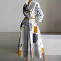Women's Newspaper Print Collared Wrap Maxi Dress