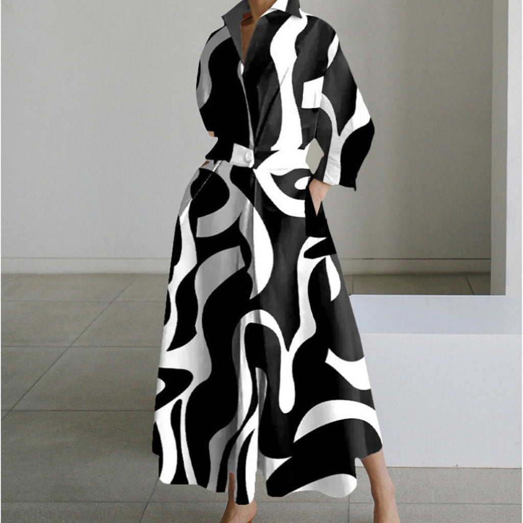 Women's Newspaper Print Collared Wrap Maxi Dress