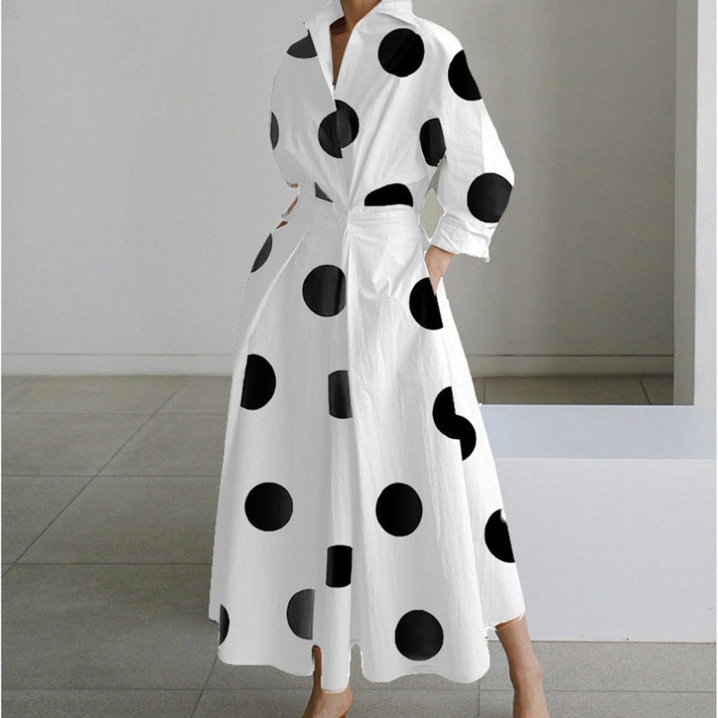 Women's Newspaper Print Collared Wrap Maxi Dress