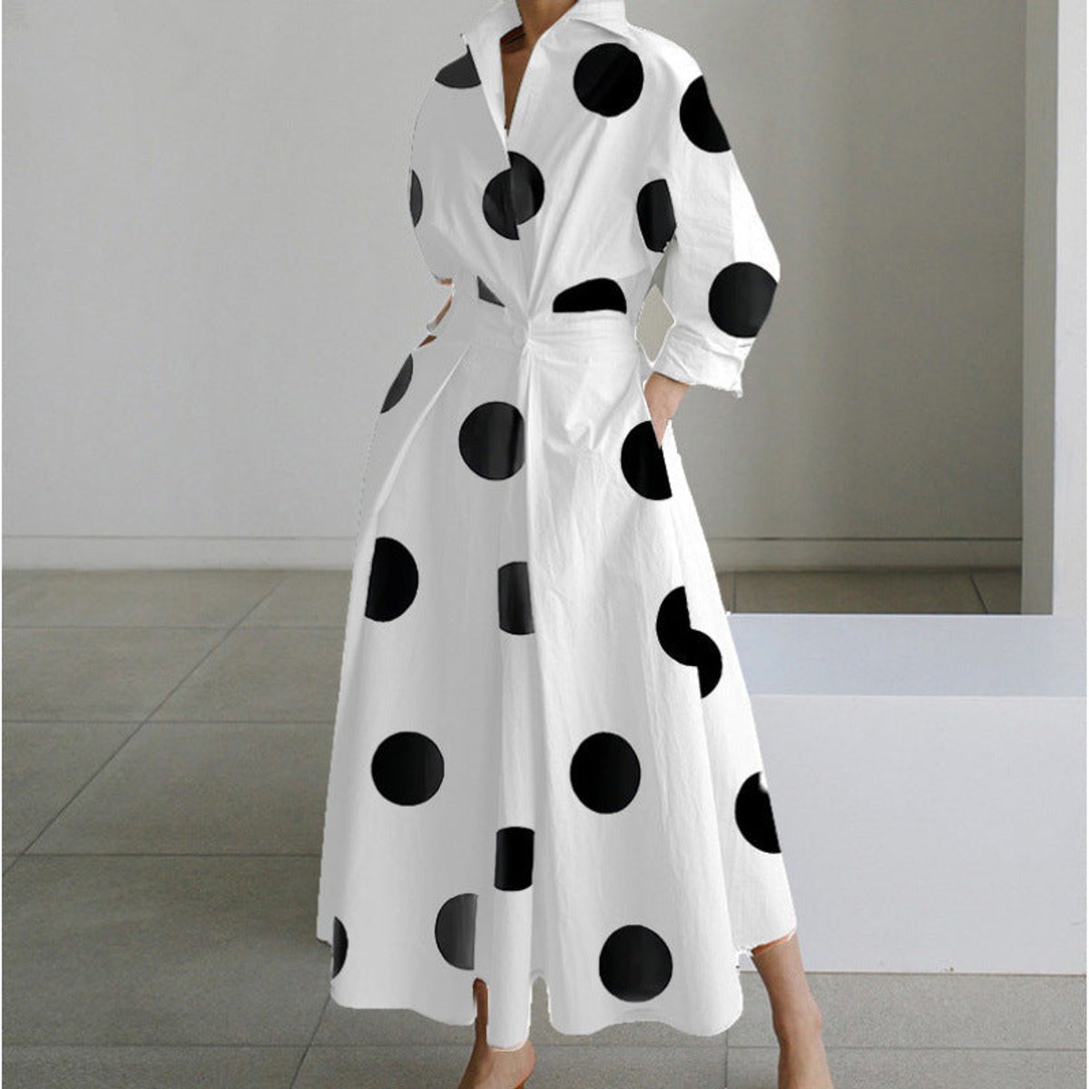 Women's Newspaper Print Collared Wrap Maxi Dress