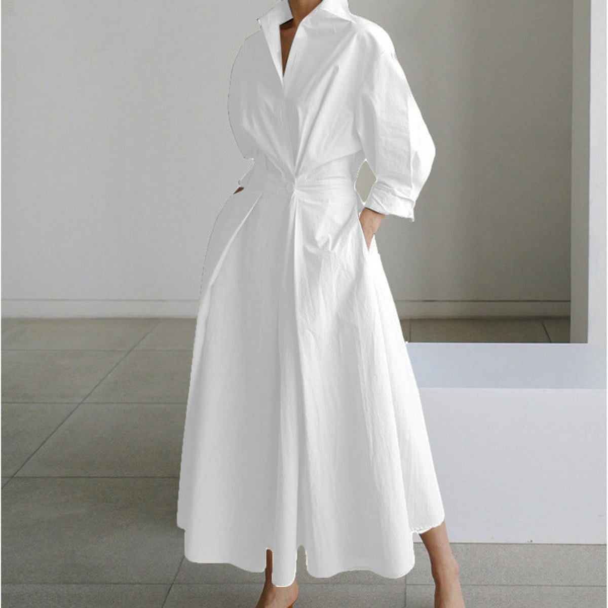 Women's Newspaper Print Collared Wrap Maxi Dress