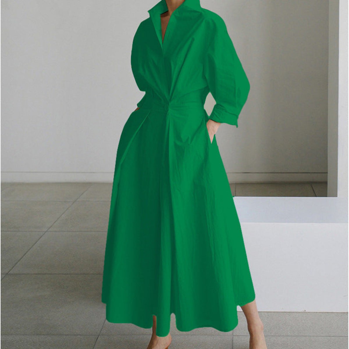 Women's Newspaper Print Collared Wrap Maxi Dress