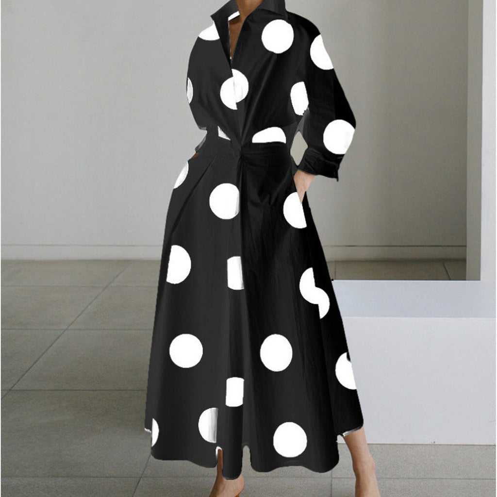 Women's Newspaper Print Collared Wrap Maxi Dress