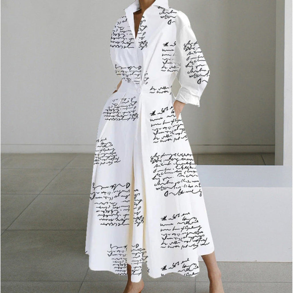 Women's Newspaper Print Collared Wrap Maxi Dress