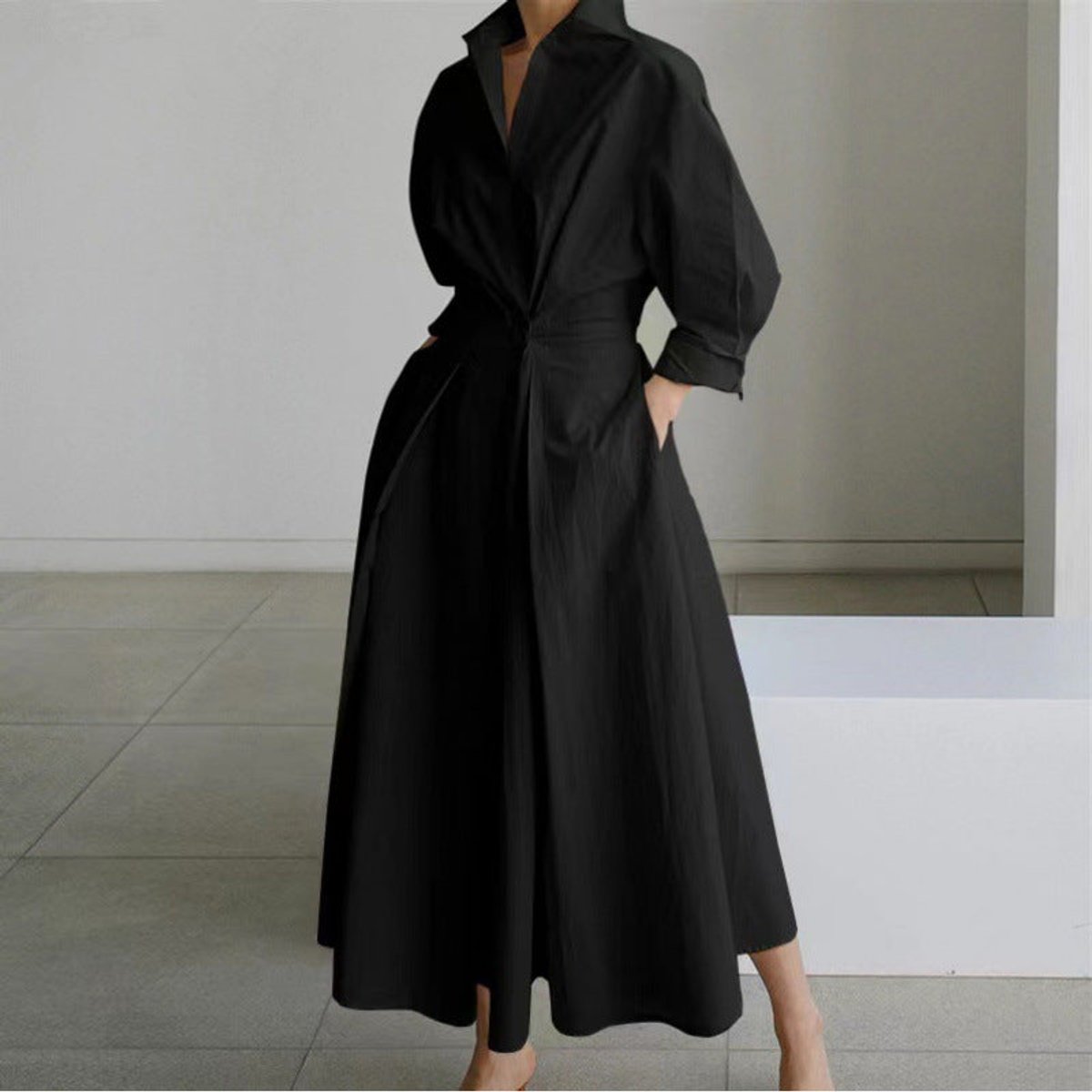 Women's Newspaper Print Collared Wrap Maxi Dress