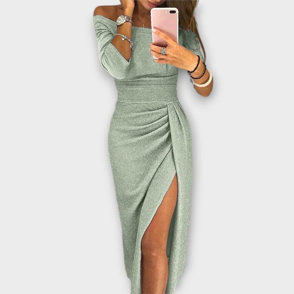 Women's Off-Shoulder Long-Sleeve Ruched Cocktail Party Dress