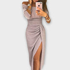 Women's Off-Shoulder Long-Sleeve Ruched Cocktail Party Dress