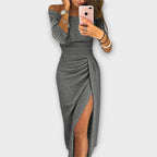 Women's Off-Shoulder Long-Sleeve Ruched Cocktail Party Dress