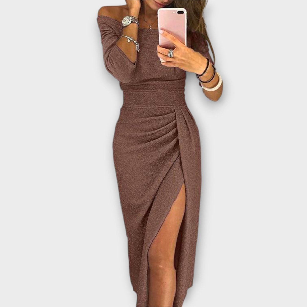 Women's Off-Shoulder Long-Sleeve Ruched Cocktail Party Dress