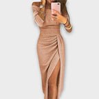 Women's Off-Shoulder Long-Sleeve Ruched Cocktail Party Dress