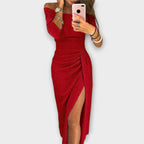 Women's Off-Shoulder Long-Sleeve Ruched Cocktail Party Dress