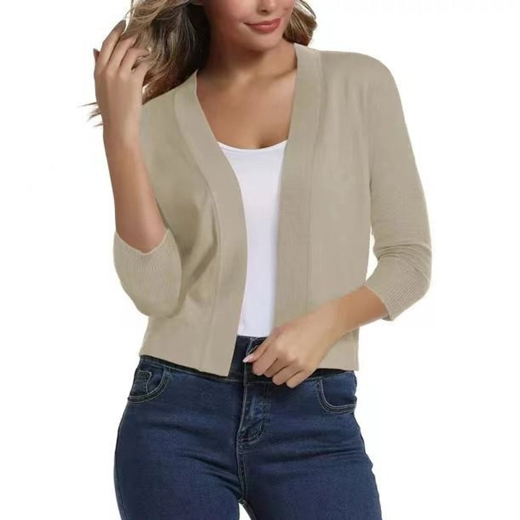 Women's Open-Front 3/4 Sleeve Cropped Cardigan