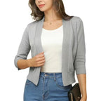 Women's Open-Front 3/4 Sleeve Cropped Cardigan