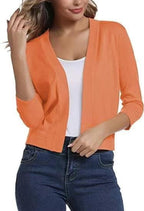 Women's Open-Front 3/4 Sleeve Cropped Cardigan