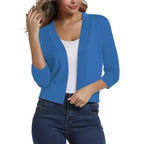 Women's Open-Front 3/4 Sleeve Cropped Cardigan