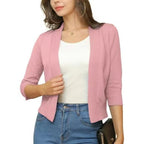 Women's Open-Front 3/4 Sleeve Cropped Cardigan