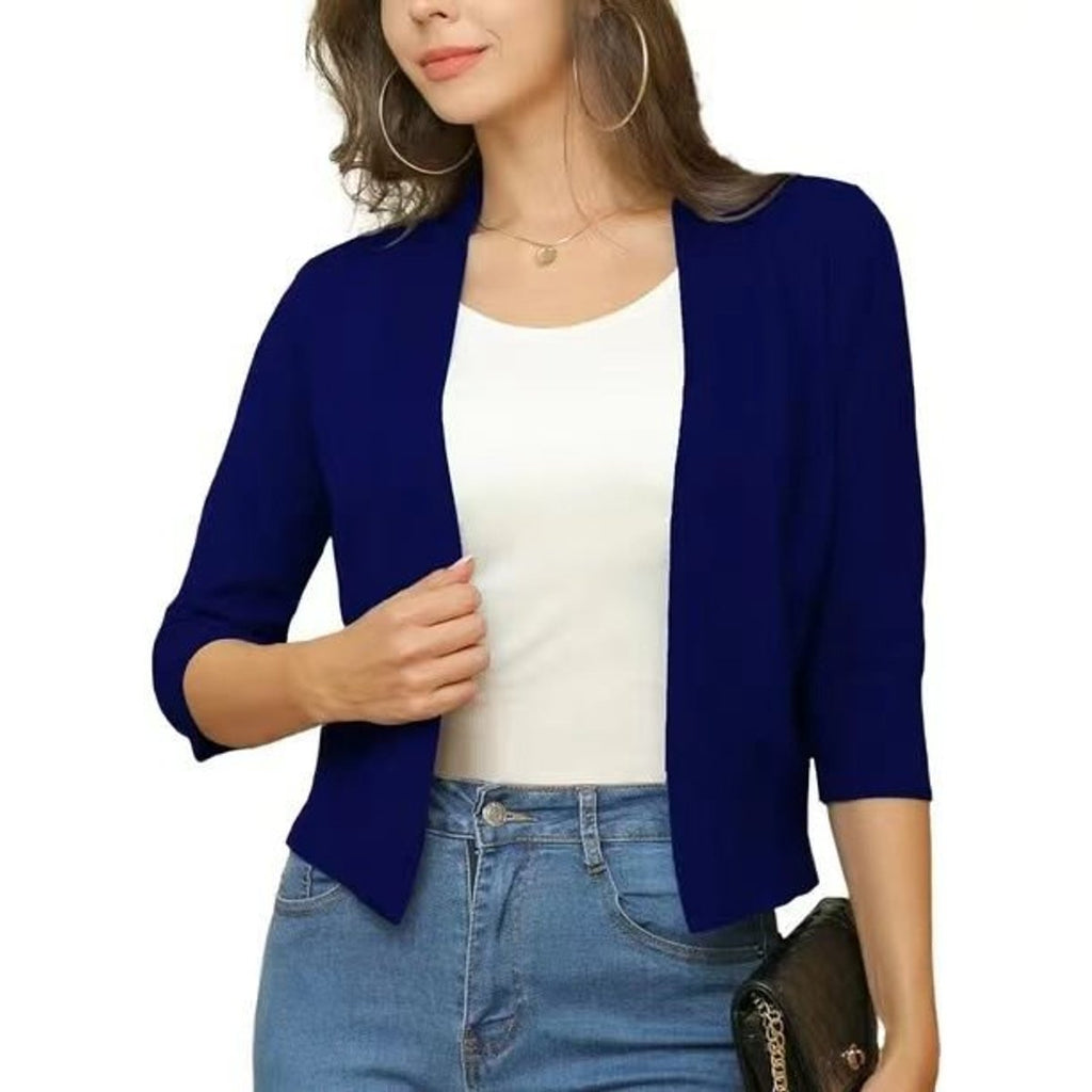 Women's Open-Front 3/4 Sleeve Cropped Cardigan