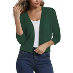 Women's Open-Front 3/4 Sleeve Cropped Cardigan