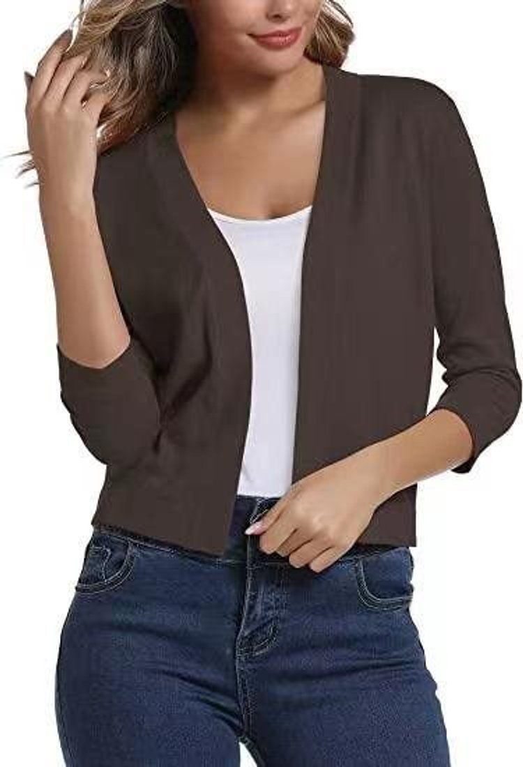 Women's Open-Front 3/4 Sleeve Cropped Cardigan