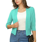 Women's Open-Front 3/4 Sleeve Cropped Cardigan