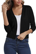 Women's Open-Front 3/4 Sleeve Cropped Cardigan
