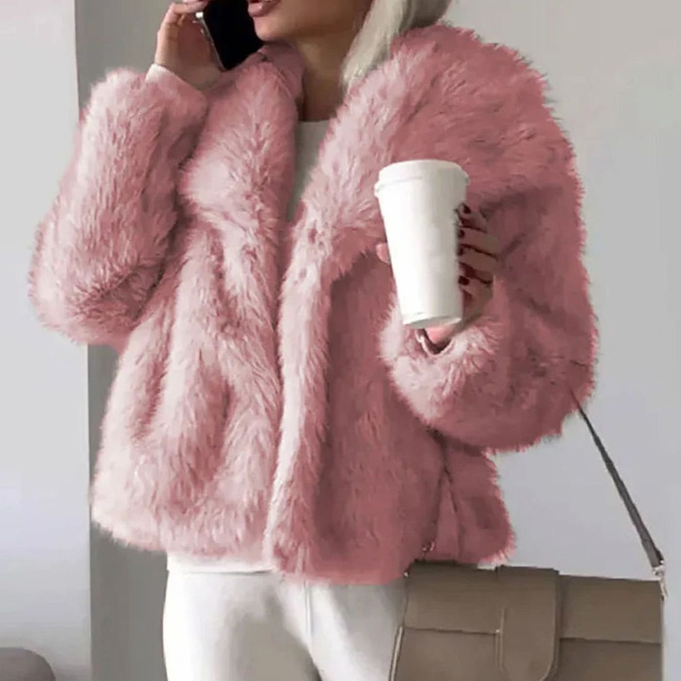 Women's Open-Front Cropped Faux Fur Winter Jacket