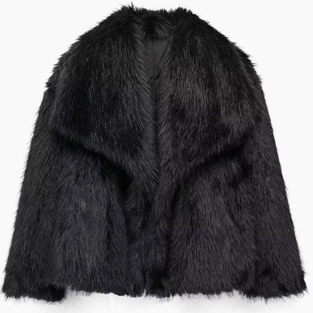 Women's Open-Front Cropped Faux Fur Winter Jacket