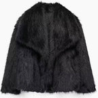 Women's Open-Front Cropped Faux Fur Winter Jacket