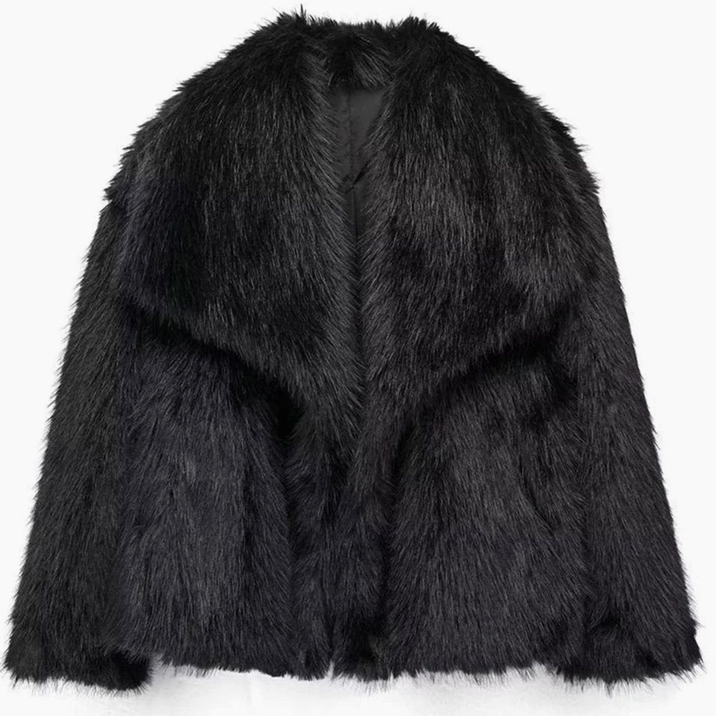 Women's Open-Front Cropped Faux Fur Winter Jacket