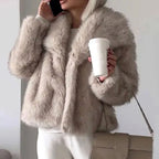 Women's Open-Front Cropped Faux Fur Winter Jacket