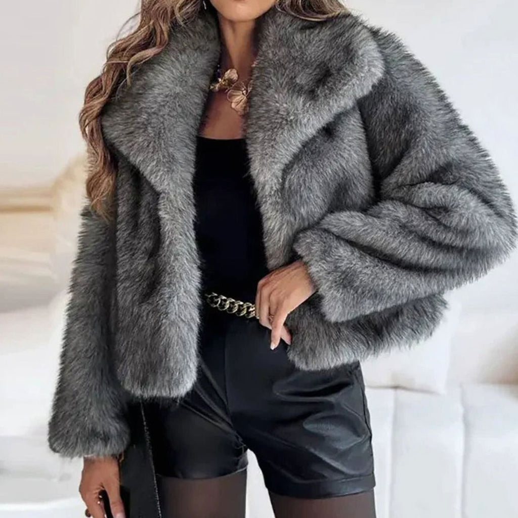 Women's Open-Front Cropped Faux Fur Winter Jacket