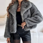 Women's Open-Front Cropped Faux Fur Winter Jacket
