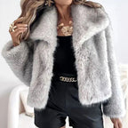 Women's Open-Front Cropped Faux Fur Winter Jacket