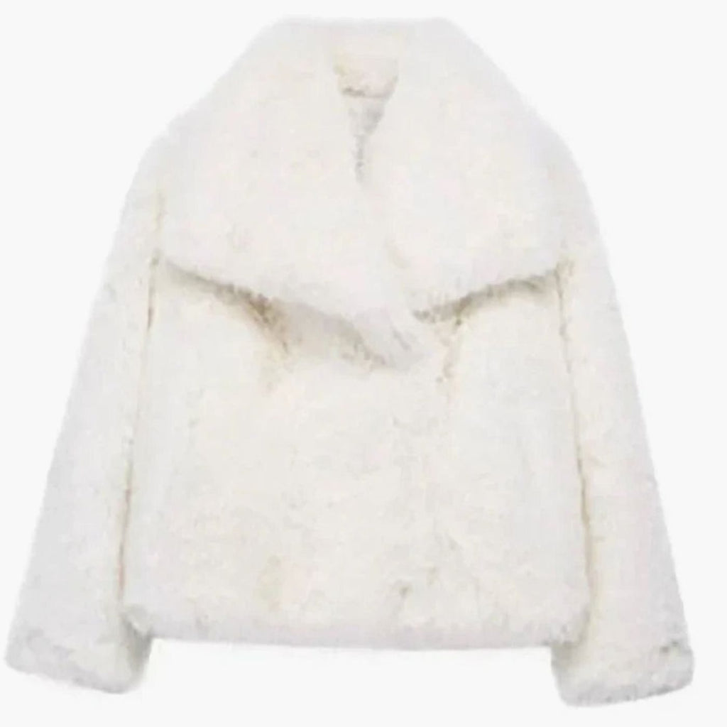 Women's Open-Front Cropped Faux Fur Winter Jacket