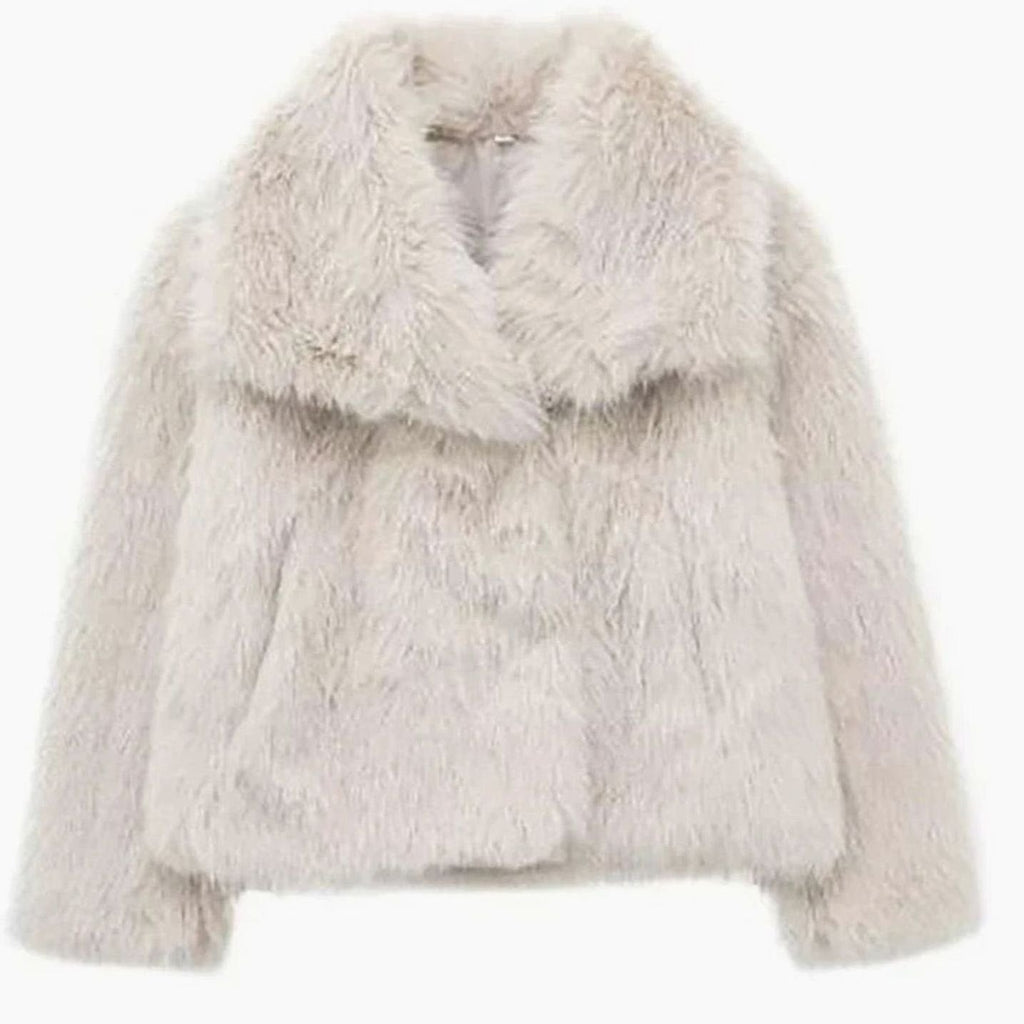 Women's Open-Front Cropped Faux Fur Winter Jacket