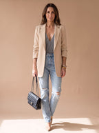 Women's Open-Front Lapel Mid-Length Casual Smart Blazer