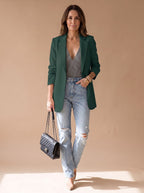 Women's Open-Front Lapel Mid-Length Casual Smart Blazer
