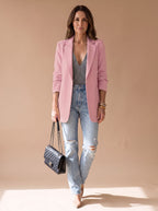 Women's Open-Front Lapel Mid-Length Casual Smart Blazer
