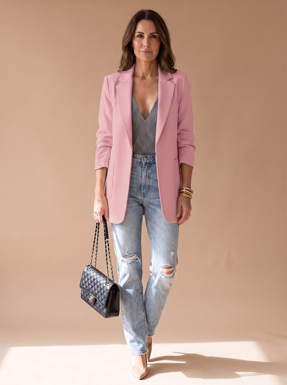 Women's Open-Front Lapel Mid-Length Casual Smart Blazer