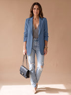 Women's Open-Front Lapel Mid-Length Casual Smart Blazer