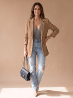 Women's Open-Front Lapel Mid-Length Casual Smart Blazer
