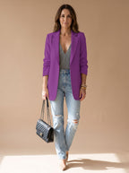 Women's Open-Front Lapel Mid-Length Casual Smart Blazer