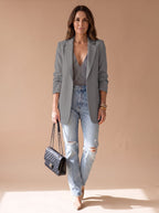 Women's Open-Front Lapel Mid-Length Casual Smart Blazer