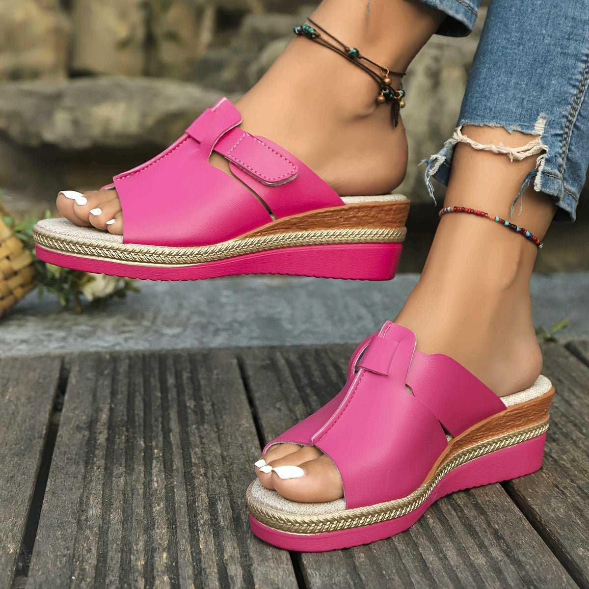 Women's Open-Toe Wedge Platform Comfortable Sandals Hook-Loop Strap