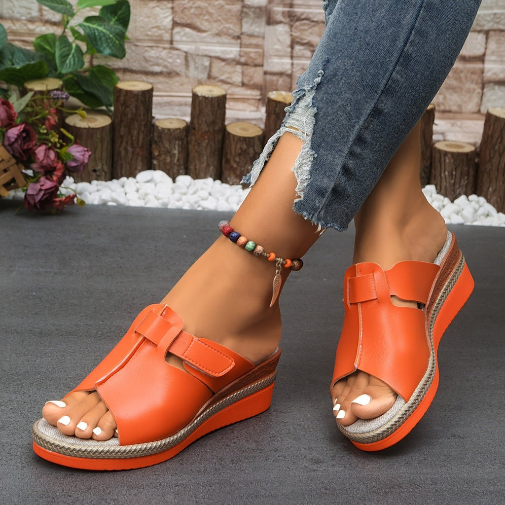 Women's Open-Toe Wedge Platform Comfortable Sandals Hook-Loop Strap