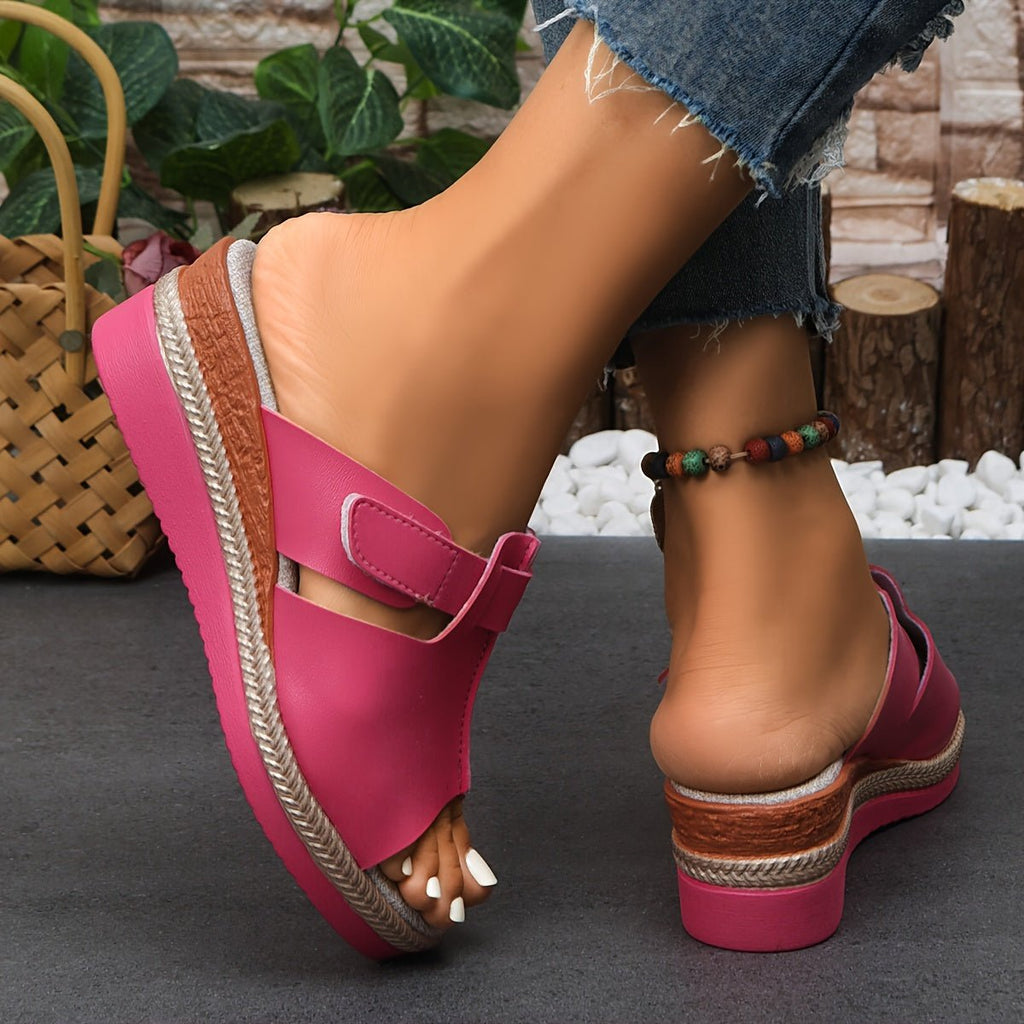 Women's Open-Toe Wedge Platform Comfortable Sandals Hook-Loop Strap