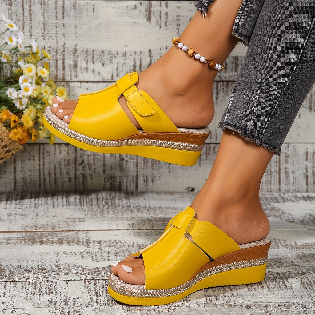 Women's Open-Toe Wedge Platform Comfortable Sandals Hook-Loop Strap
