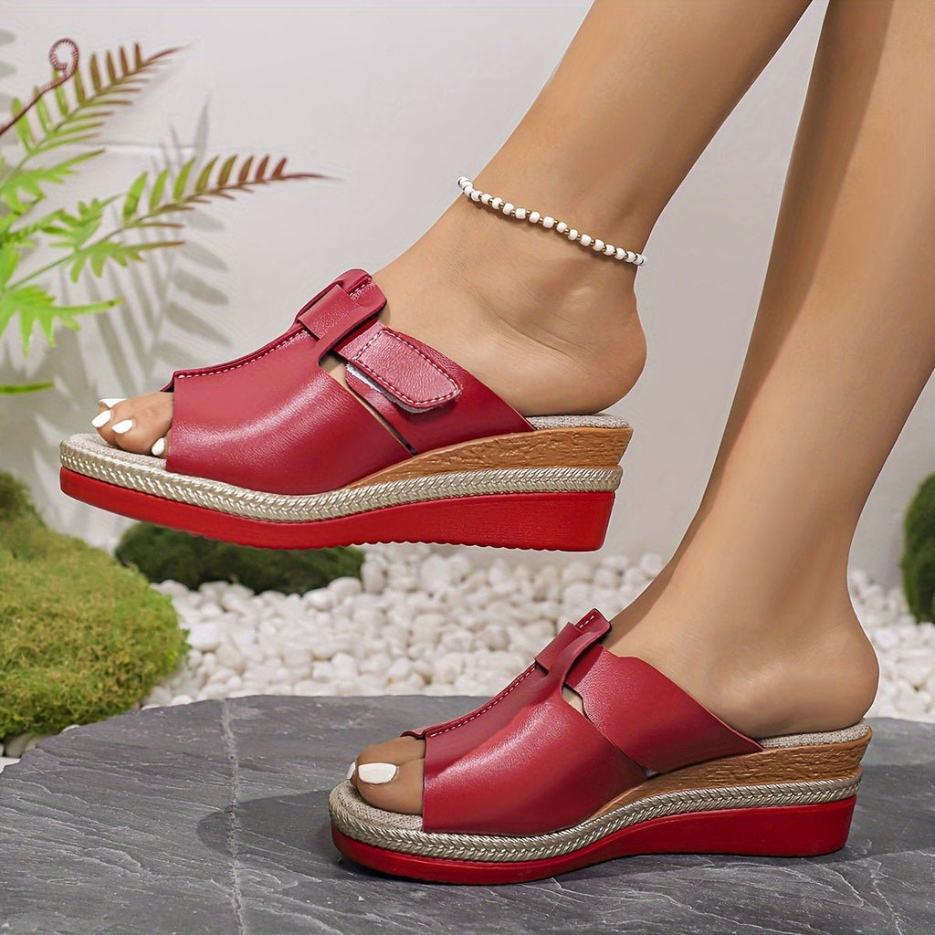 Women's Open-Toe Wedge Platform Comfortable Sandals Hook-Loop Strap
